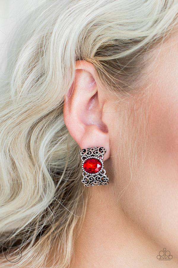 Glamorously Grand Duchess - Red Clip-On Earrings