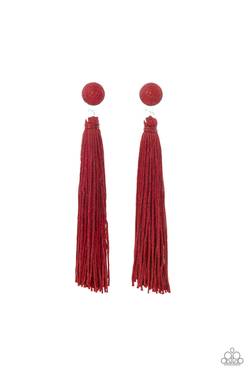 Tightrope Tassel - Red Earring