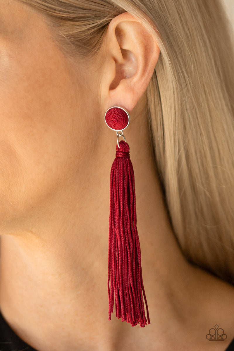 Tightrope Tassel - Red Earring