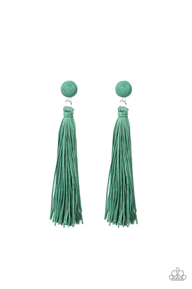 Tightrope Tassel -  Green Earring