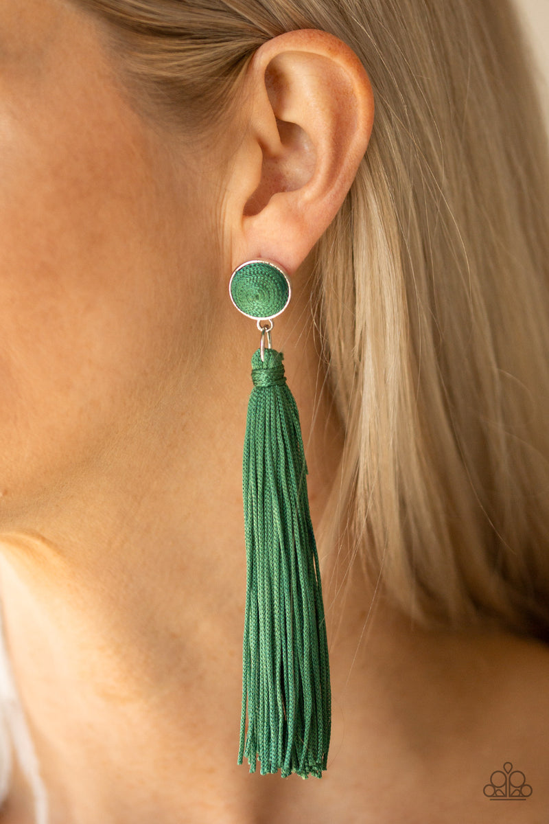 Tightrope Tassel -  Green Earring