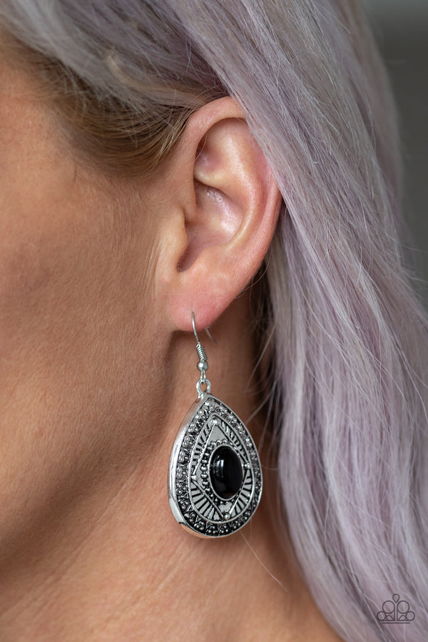 Tropical Topography - Silver and Black Earrings